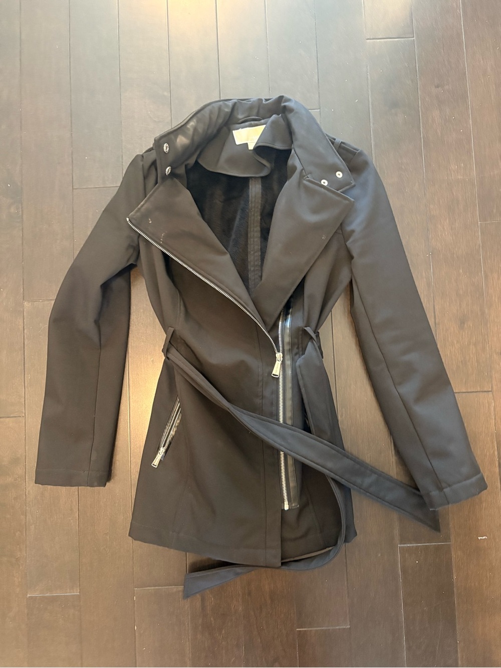 MICHAEL Michael Kors Black Asymmetric Zip Trench Coat